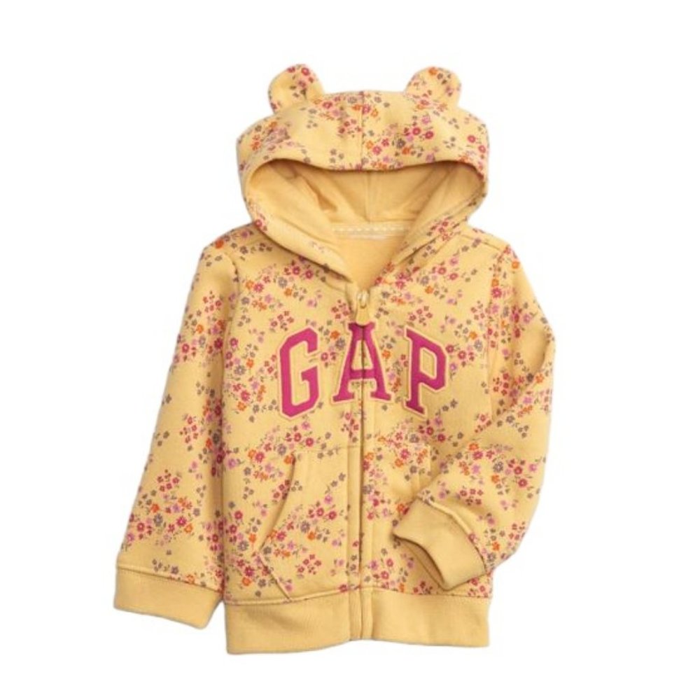 NEW Baby Gap Logo Print Zip Hoodie. Mini Yellow Floral.‎ 6-12 Months.